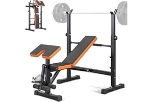 YOLEO Multifunzione Palestra Casa con Rack Palestra, Panca Piana Bilanciere, Panca Addominali con leg extension leg curl - arm curl - porta