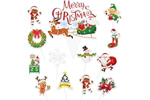 DPKOW 37pcs Noël Gâteaux Décorations, Joyeux Noël Cupcake Toppers Gâteau pour Noël Pâtisserie Desserts Décoration, Noël Tartes Cupcake Nourriture Décorer Noël Table Décorations