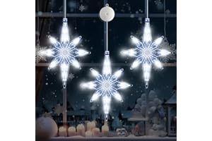 LYUBASA [Timer 3Pcs Christmas Window Lights Decorations,Battery Powered Christmas Window Hanging White Lighted Lucky Star Shaped LED Sucker Lamp for Xmas Tree Fireplace Window Indoor Outdoor Decor