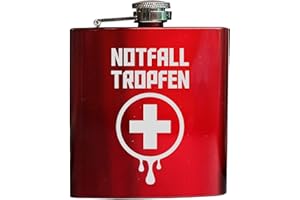 Pixelstudio Flachmann mit Gravur Lustige Sprüche Berge Wandern Bergsteigen Après-Ski Skifahren Geschenk Rot - Notfalltropfen