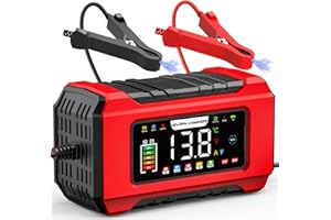 HUSGW 15A Car Battery Charger, 12V/24V Smart Fully Automatic Battery Charger//Maintainer with Temperature Compensation for Car, Motorcycle, SUV, Lithium Batteries & AGM (15A-red)