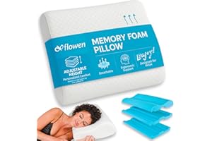 Flowen Cuscino Cervicale Altezza Regolabile Memory Foam Guanciale per Dormire a Doppia Onda Ortopedico Ideale per Supporto al Collo Ergonomico Traspirante Antirussamento Anallergico Federa Lavabile