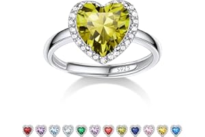 BESTYLE 925 Sterling Silver Birthstone Rings for Women Girls with Clear 2ct Heart/Round/Teardrop/Square Crystal, Solitaire Diamond Halo Open Bands Cubic Zirconia Rings Adjustable Size#6-#12