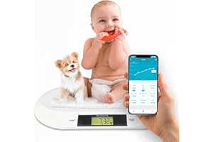 Silvergear Bilancia intelligente per neonati con Bluetooth, bilancia digitale con app per neonati, bambini, animali domestici, misurazione precisa fino a 20 kg, app Smart Life, 54,5 x 31,5 x 2,7 cm