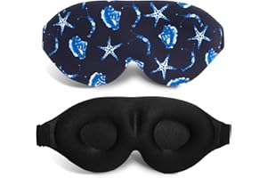 FOX-TECH Antifaz para Dormir 3D，100% Anti-Luz，diseño de nariz en 3D，Copas Ajustables para Ojos，suave y cómodo para siestas, dormir, yoga y viajes (Estrellas Del Océano)