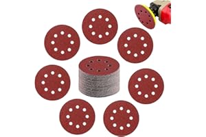 HIUOUIH Lot de 100 Disque Poncage 125mm Papier Abrasif Ponceuse Excentrique 8 Trous Poncer Grain P100 Disque Abrasif pour Poncer, Polir, Dérouiller