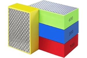 Aobuviou 4pcs Hand Diamond Polishing Pads for Glass,Tile Polishing Pad,Diamond Sanding Blocks for Porcelain,Concrete Stone Granite Marble Ceramic Grinding Trimming 60#,100#,200#,400#