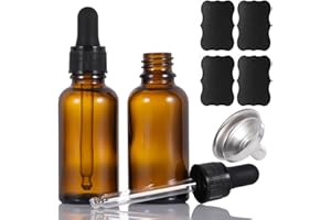 ALIFEIA 2 Pièces Fiole en Verre 30ml Flacon Vide ambre Avec Flacon Pipette Entonnoir en Acier Inoxydable Convient aux Huiles Essentielles,Aromathérapie,Parfums,Liquides Chimiques de Laboratoire