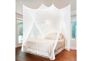 ‎SESAMIS SESAMIS Moskitonetz fur Doppelbett, feinmaschiger rechteckiger Netzvorhang mit 2 Eingangen, einfacheMontage, Insektenschutz fur Reisen und Zuhause. (Weiß mit Tur)