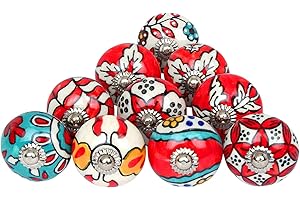 Ajuny Czerwone i zielone ręcznie malowane gałki ceramiczne gałki do szafek, drzwi, szuflad i mebli, ręcznie malowane uchwyty do szafek kuchennych, błyszczące uchwyty wykończeniowe, gałka kolorowa, 10