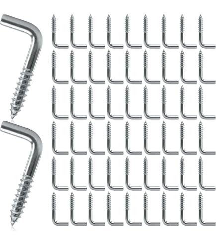 Swpeet 120-Pack 6 Sizes Silver Square Bend Hooks – L-Shaped Self-Tapping Screw Hooks For Home, Office, Woodworking Hanging (1/2 To 1-1/4 Inch)