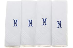 Surf the Shop Mens Initial Handkerchiefs 100% Cotton Cellophane 4 Pack Hankies Letter Silver