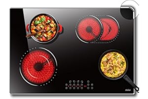 HOBSIR HOB Glaskeramikkochfeld 4 Platten Kochfeld Autark 77 cm Glaskeramikkochfeld, Sensor-touch Control, 6600W, Doppelzone, Ovale Zone, 9 Leistungsstufe, Kindersicherung, Timer, Verkabelt, Kein Stecker