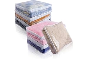 HUANGHQWANJIA 6Packs Storage Organizer Bags for Clothes, Clear Zippered Storage Bags for Sweater Blanket Bed Sheet Storage, Plastic Storage Bags with Zipper for Closet Linen Sweater Blanket（16 * 12 * 4 Inch）
