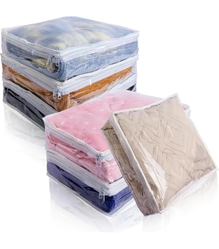 Set 6 Organizer Trasparenti In PVC Con Manici Rinforzati – Scatole Porta Abiti E Biancheria Con Cerniera, 40x30x9 Cm, Impermeabili E Antipolvere
