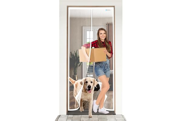 ESMAYULO Moustiquaire Porte 140x220 cm, Moustiquaire Porte Fenetre Facile à installer sans outils. Convient aux animaux de compagnie et aux enfants. Blanc