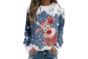 Generisch Weihnachtspullover Damen Lustig Sweatshirt Oversize Rundhals Langarm Ugly Weihnachten Pullover Christmas Sweater Weihnachtspulli Oberteile Frauen Xmas Pulli Tops Herbst Winter