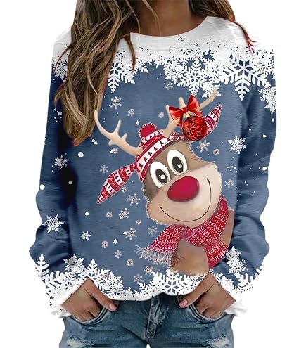 Felpa Natale Cotone Senza Cappuccio - Maglione Natalizio Stampa, Girocollo, Taglie Forti Curvy, Donna