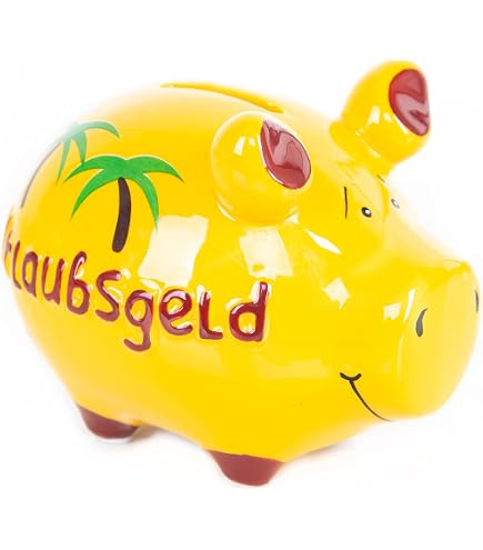KCG Sparschwein 'Urlaub' Aus Keramik – Gelb, Mittelgroß (ca. 20x15x3 Cm)