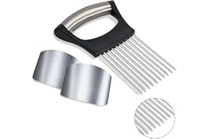 TAASMOOG 1 affettatrice per cipolle + 2 protezioni per le dita, in acciaio inox, per affettare cipolle, pomodori, limoni, carne, utensili per tagliare cipolle e utensili da cucina per un taglio sicuro ed