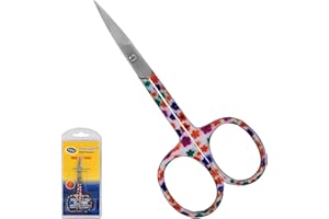 ASM INSTRUMENTS ASM Premium Nail Scissors Curved Manicure Cuticle Scissors - Heavy Duty Cuticle Trimmer for Eyebrow, Beard & Nose Hair Trimming 3.75" - Ideal Christmas Gifts for Women & Men (Red Daisy)