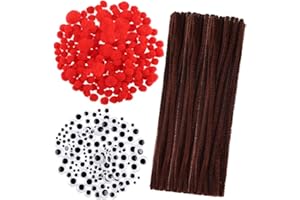 FALSKT 400PCS Scovolini di Natale Scovolini Ciniglia Marrone Steli di Ciniglia Autoadesivo Occhi Plastica Scovolini per Lavoretti di Natale Scovolini Ciniglia Fai da Te per Natale Artigianato Creativo