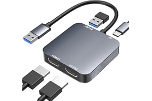 ABLEWE Adaptateur USB 3.0 vers Double HDMI avec Port USB3.0, HDMI vers USB Audio Vidéo Convertisseur Graphique pour Ordinateur Portable, Moniteur de Bureau, TV, Compatible avec Mac OS, Windows