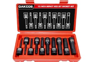 DAKCOS 10-delade insex krafthylsor 1/2", hex bit socket set 5–19 mm, CR-MO