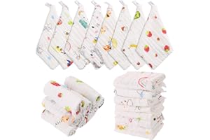 Fingertoys 8 Stück Baby Musselin Waschlappen, Neugeborene Musselintücher, Weiche Neugeborene Baby Gesichtstücher, Mehrzweck Baby Handtuch für Mädchen und Jungen Baby Handtücher, 25x25cm
