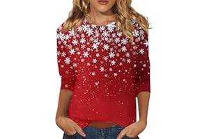 ZHENDEGL Weihnachtsshirt Damen 3/4 ÄRmel Lustig Weihnachtsbluse Glitzer Rundhals Weihnachtsbluse T Shirt Casual Oversized Festival Oberteile