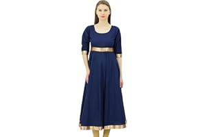Bimba Damen Anarkali Kurti mit Golden Border Kleid Indian Kleidung Damen Kurta