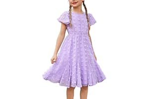 Flypigs Abiti da Bambina a Maniche Corte Abito da Principessa per Ragazza A-Line Elegante Abito da Sposa per Feste Tinta Unita Completi Scolastici Abbigliamento per Bambine 3-12 Anni