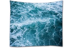 A.Monamour Tapisseries Tempête De La Mer Vagues De La Mer Bleu Eau Texture Art Abstrait Impression Tissu Polyester Tissu Tenture Murale Tapisserie Décors Muraux Rideaux pour La Maison 180X230Cm