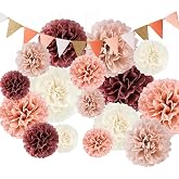 TREABEAR 26 Pieces Birthday Decoration, Tissue Paper Pompoms, Communion Decoration, Paper Flowers, Party Decoration, Wedding