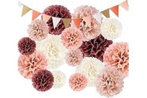TREABEAR 26Pcs Decorazioni Festa Set, Fiori Di Carta per Decorazioni Compleanno, Fiori Di Carta Decorazioni Prima Comunione, Bandierine Colorate, Baby Shower Decorazioni, Decorazioni Battesimo Bimbo