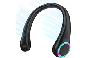 ITSHINY Ventilador de Cuello, Mini Ventilador Portatil Sin Aspas, USB Recargable Bateria 4000 mAh con Ajustable 3 Velocidades Luz LED para Viajes Deporte Oficina Hogar