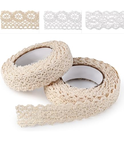 Nastro Cotone SamHeng 3 Rotoli Nastro In Pizzo Bianco Per Artigianato, Rotolo Di Nastro Di Cotone Vintage Auto -Adesivo Per Avvolgimento Regalo Di Scrapbooking, Nastro Adesivo In Pizzo Per Decorazioni Natalizie Nastro