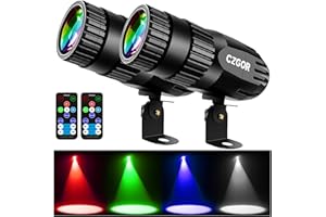 Luce a LED Pinspot 2 confezioni,Czgor Spotlight per palla da discoteca 15W RGBW 4 in 1 Mini luce palla a specchio con telecomando Super Bright LED Pin Spotlight per feste DJ Disco Club Bar Matrimonio