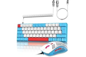 ZIYOU LANG Wired Gaming-Tastatur und Maus Combo mit Spiral USB-C Kabel T60 Pro - Kompakt 60% UK Layout(QWERTY) Mechanische Tastatur Linear Red Switch, 6400DPI Ultra-Light RGB Mäuse für PC/Mac - Blau