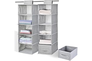 Chostky 2PCS Hanging Storage Organiser with 2 Removable Drawers, 5 Shelves Hanging Shelves Unit for Bedroom