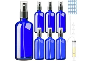 DONQL 6 Stück 100ml Sprühflaschen aus Glas Mit Zerstäuber, Flüssigkeitssprühflasche Spray Flaschen Mit Feinem Nebel für Reiseflüssigkeit Kosmetik (Blaue)