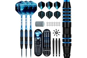 XAWU 3 Pack Steel Tip Darts Set Professional Darts 22g, 24g with 9 Dart Flights 3 Aluminum Shafts 3 Spare Shafts 1 Dart Sharpener 12 Rubber O-Rings Flight Protector and Darts Case