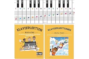QMG Klavier- und Keyboard-Notentabelle, kompletter Klaviermusikunterricht mit Farbnoten, Handbuch 1 und Handbuch 2 für Kinder und Anfänger