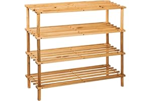Zanbeel Wooden Shoe Rack - Footwear Storage Organiser Unit Shelf Dvd Books Tier Slated |Hallway Front Door (4 Tier)