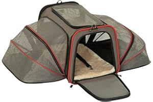 Petsfit Katzentragetasche, Zwei Seiten, erweiterbar, faltbar, weiche Seite, große Katzentragetasche, mit Reißverschluss, Oben offen (mittelgroß: 45 x 28 x 28 cm), Grau