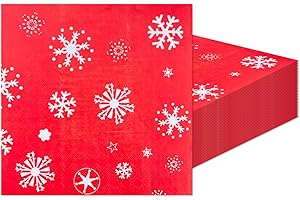 BAYMETY Christmas Napkins,16Pcs Disposable Christmas Decorations Paper Merry Christmas Serviettes-Snowflakes Red Napkins Christmas Xmas Dinner Napkins for Christmas Day Party Supplies Table Decoration 33cm