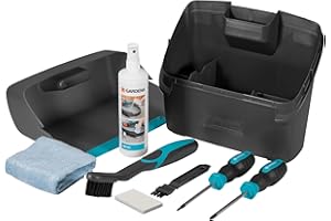 Gardena Kit d'entretien robots : kit d'accessoires pour le nettoyage et l'entretien du robot tondeuse Gardena, avec tampon abrasif, brosses, spray nettoyant pour plastique et tournevis (4067-20)