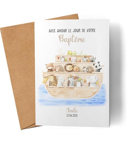 Carte De Baptême Avec Enveloppe - Design Croix Chrétienne - 11,5x19cm - Papier FSC - Fabriqué En Europe