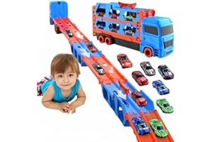 Bearbao Toddler Boy Toys for 2 3 4 5 6 Years Old Boys, 65 Inches Race Track for Boys Kids Die-Cast Transport Truck Car Toy, Toddler Car Toys Set for Kids Boy