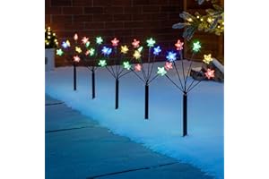 Christow Star Branch Path Lights, Outdoor Christmas Stake Pathway Decorations, Multi Coloured LED, Battery Operated with Timer (Set of 5 x 45cm)
